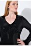 Women's Plus Size Black V-Neck Sequin Evening Dress 65N39119 - 5
