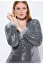 Women's Plus Size Gray V-Neck Sequin Evening Dress 65N39119 - 4