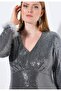 Women's Plus Size Gray V-Neck Sequin Evening Dress 65N39119 - 3
