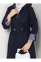 Çizgi Patterned Bondit Fabric Elastic Waist Hooded Hijab Trench Coat Rc905010 - 7
