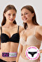 Economic Pack of 2 Black Skin 6352-3 Milan Supported Lace and Micro Bra Set