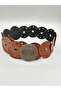 Women's Tan Color Leather Medallion Buckle Cowboy Style Design Belt - 7
