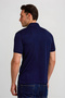 Navy Blue Regular Fit Cotton Buttoned Pique Polo Collar T-Shirt - 4