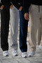 Unisex 4-Pack Sweatpants Set, Knitted Fabric, Relaxed Sport Baggy Fit (Black-Grey-Navy-Beige)