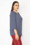 Women's Large Size Navy Blue Striped Tunic with Elastic Collar and Gathering Detail on the Sleeves 65n29608 - 6