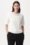 Crew Neck Knitted White T-Shirt with Stones on the Collar