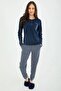 Striped Navy Blue Women's Long Sleeve Pajama Set