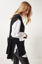 V-Neck Belted Long Knit Sweater Black Lus0042 - 4