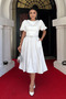 Satin Fabric Midi Dress with Belt Detail - White