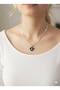 316L Stainless Women's Steel Necklace Italian Chain with Zircon Stone Black Heart End Silver Color - 3
