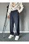 Baggy Fit Pleated Pipe-Cut Navy Blue Trousers