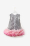 Silver Sequined Girl's Dress with Tulle Hem - Evie - 6