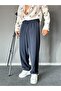 Baggy Fit Pleated Pipe-Cut Navy Blue Trousers - 5