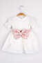 Ecru Pearl-Front Short-Sleeve Girls' Dress - Rena - 6