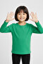Girl Boy Green Color Basic Seasonal Long Sleeve T-Shirt