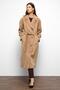 Punto Stitch Detailed Back Pleated Medium Length Cashmere Coat Biscuit 3113 - 5
