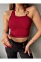 Women's Backless Buckle Detailed Sleeveless Crop Blouse Claret Red - 7