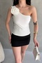 Women's One-Shoulder Floral Detailed Blouse White