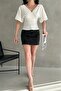 Women's Short Sleeve Double Breasted Neck Back V Cross Band Detail Blouse White - 2