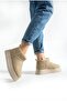 Beige Suede Thick Sole Boots with Wool Inside - 2
