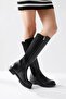 Benedikta Black Oval Toe Diving Women's Boots with Stretch Fabric Detail - 4