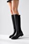 Benedikta Black Oval Toe Diving Women's Boots with Stretch Fabric Detail - 5