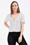 Women's White Polka Dot Short Sleeve Blouse 12E-5054 - 2