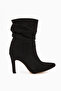 Wilma Black Suede Gusseted Thin Heeled Women's Boots, Women's Bootie