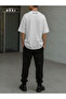Usa Fit Printed - Oversize White T-Shirt & Black Pants Jogger Men's Tracksuit Set - 2