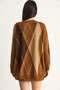Women's Tan Brown Diamond Patterned Oversize Knitwear Sweater 60351284 - 7