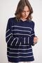 6944 Women's Loose Soft Textured Striped Knitwear Sweater Navy Blue - 4