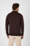 Brown 100% Cotton Men's Half Zipper Polo Neck Knitwear Sweater - 5