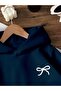 Girl's Minimal Ribbon Printed Navy Blue Hooded Sweatshirt - 3