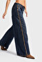 Women's T.Kot Color 2w5-8 Palazzo Fit Side Stripe Suede Detail Inseam 80 cm 100% Cotton Denim Jeans - 2