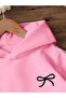 Girl's Minimal Ribbon Printed Pink Hooded Sweatshirt - 3