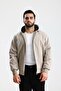 Hooded Cream Gabardine Oversize Bomber Jacket - 4