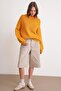 6700 Women's Stand Collar Balloon Knitwear Sweater Mustard - 2