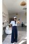 Navy Blue Draped Buckle Satin Trousers - 2