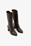 Brown Genuine Leather Side Zipper Heeled Short Women's Boots - 2