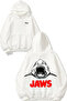 سويت شيرت أبيض بقلنسوة مطبوع عليه تصميم Jaws 1 على الظهر