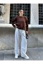 Hair Knitted Patterned Soft Textured Ribbed Knitwear Sweater 1101 - Brown - 6
