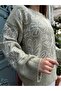 Embroidered Oversize Soft Textured Ribbed Knitwear Sweater 2626 - Green - 2