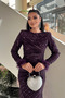 Sequin Fabric Modest Evening Dress - AUBERGINE PURPLE - 4