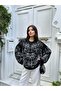 Embroidered Oversize Soft Textured Ribbed Knitwear Sweater 2626 - Black - 5