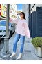 Embroidered Oversize Soft Textured Ribbed Knitwear Sweater 2626 - Pink - 5