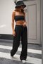 Black Lycra Cotton High Waist Wide Leg Palazzo Fabric Trousers - 7