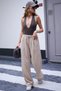 Cream Stretch Fabric Cotton High Waist Wide-Leg Palazzo Fabric Sweatpants - 2