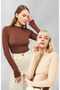 Women's Coffee Cream Crew Neck Body with Finger Detail