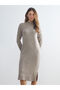 Lcwaikiki Classic Beige Half Turtleneck Slit Knitwear Dress - 2