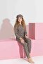 Women's Beige Leopard Patterned Front Buttoned Mother-Daughter Combination Suede Velvet Winter Warm Pajama Set - 5